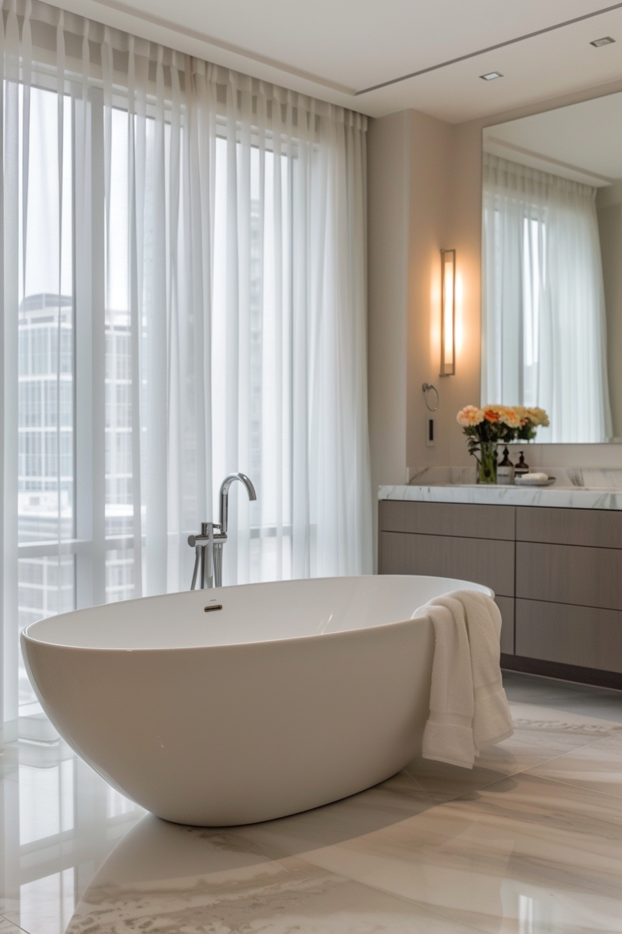 Spa-like bathroom with neutral tones