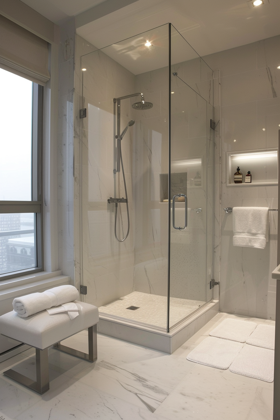Marble and travertine in a modern bathroom
