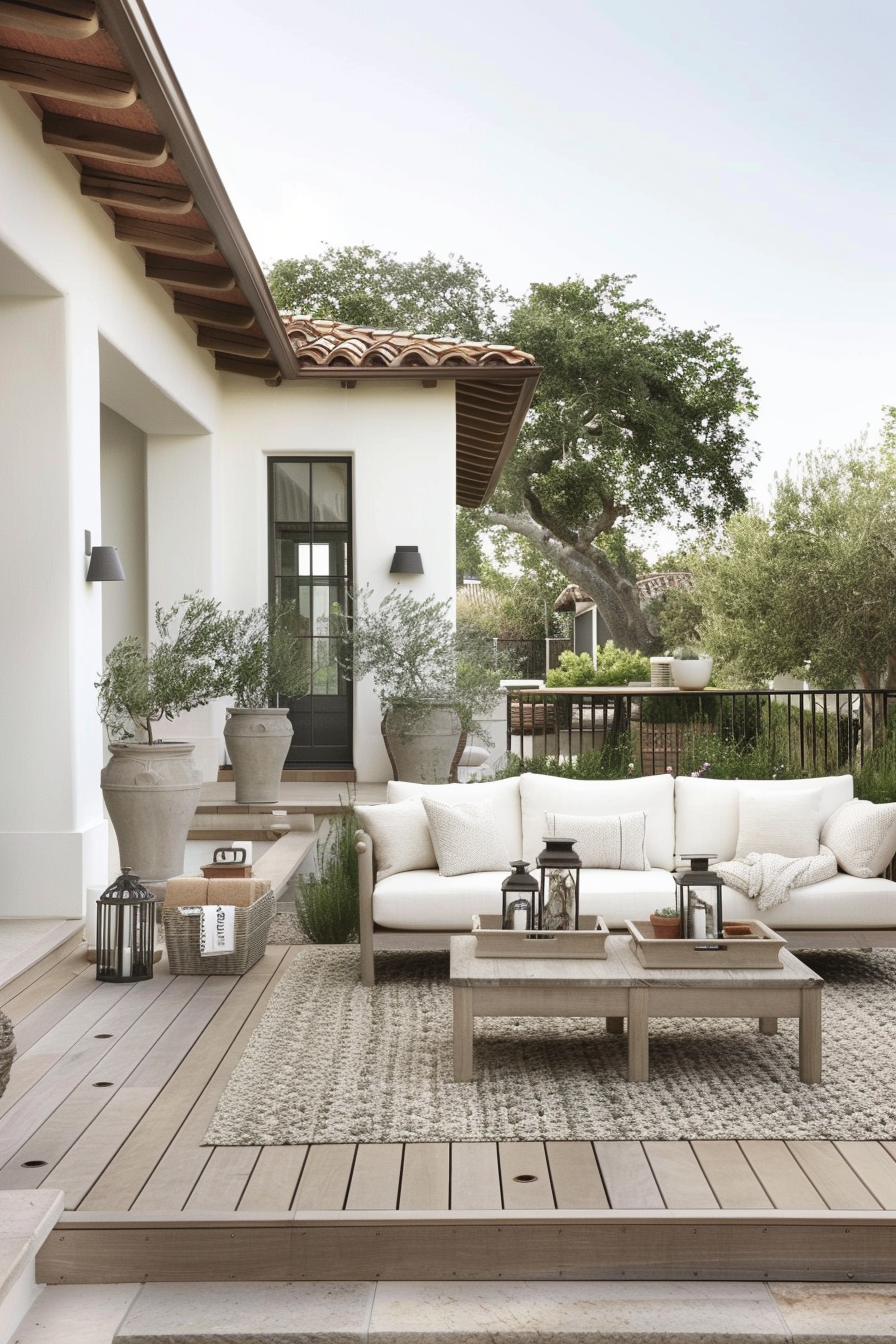 Stone and wood elements on a patio
