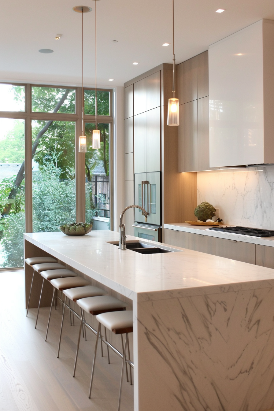 Minimalist pendant lights in a modern kitchen