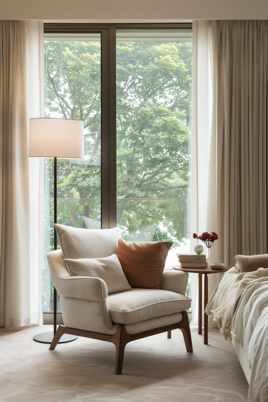 Comfortable armchair and side table in a cozy reading nook