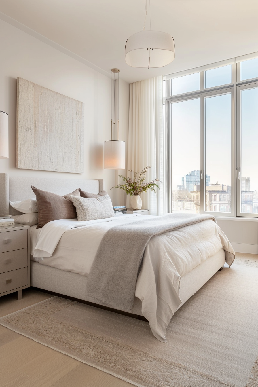 Minimalist furniture and neutral palette in an Italian modern bedroom