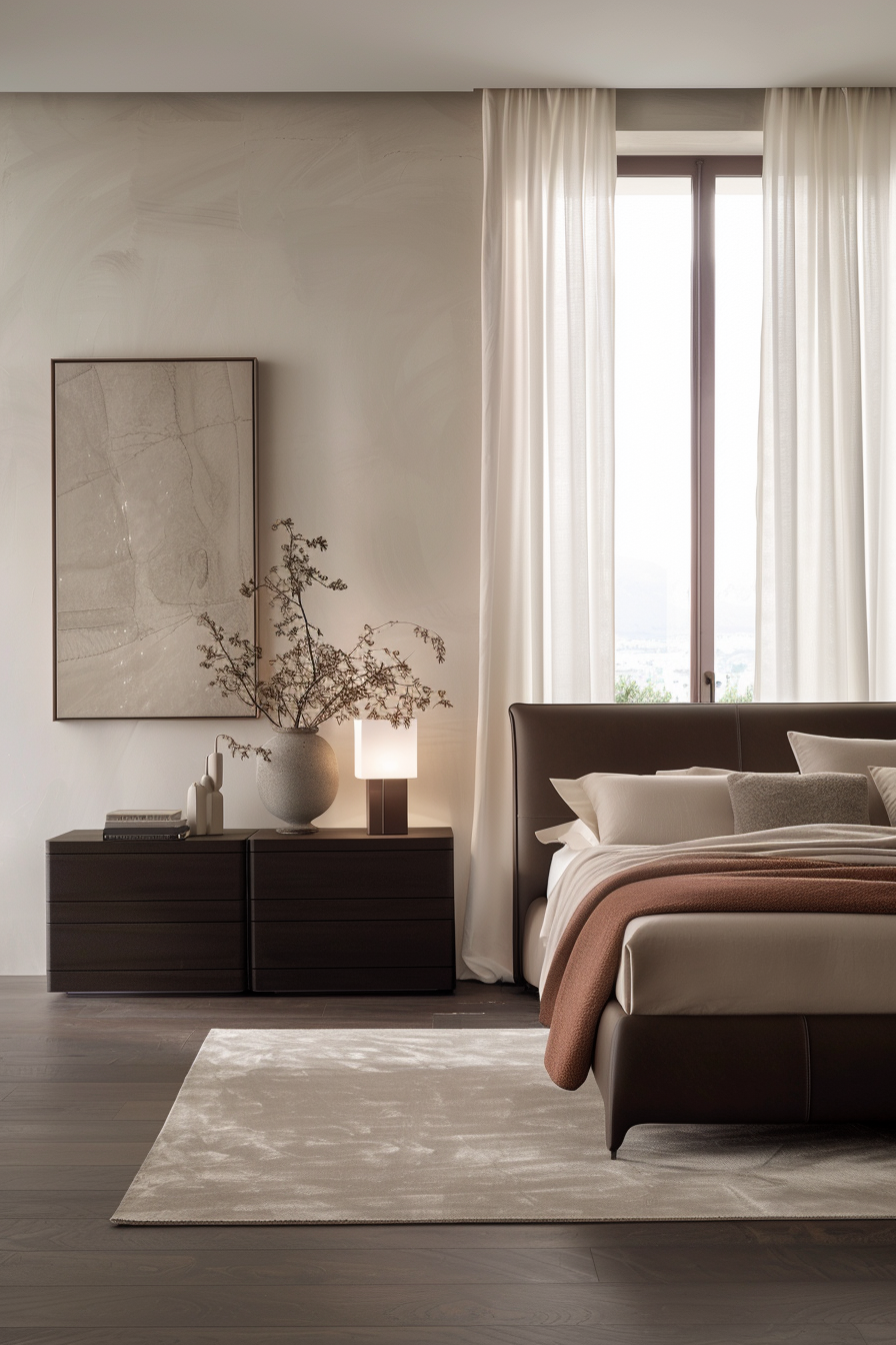 Elegant and luxurious textiles in an Italian modern bedroom