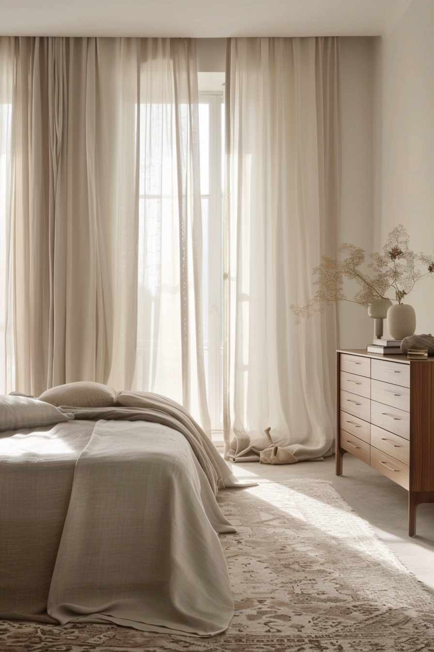 Soft textures and muted tones in a neutral Italian modern bedroom