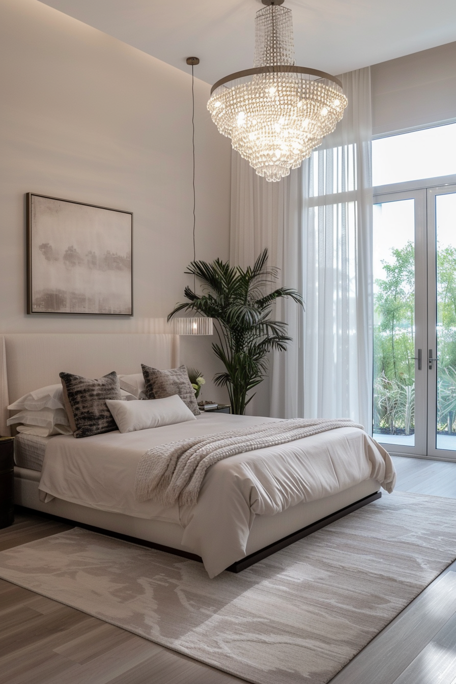 Statement lighting fixtures in an Italian modern bedroom