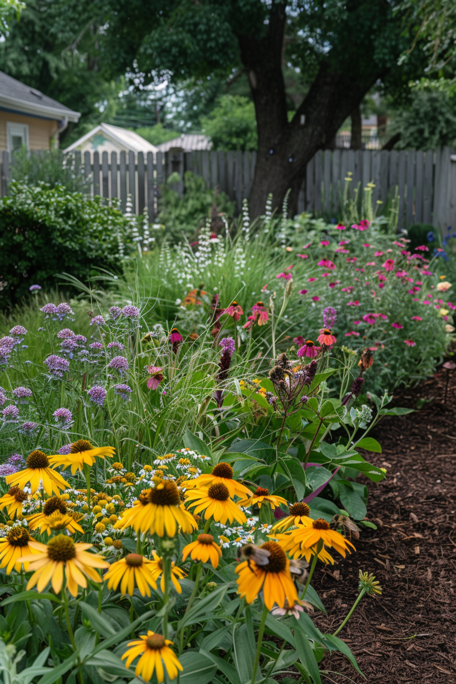 Herb garden with dill and fennel attracting beneficial insects.