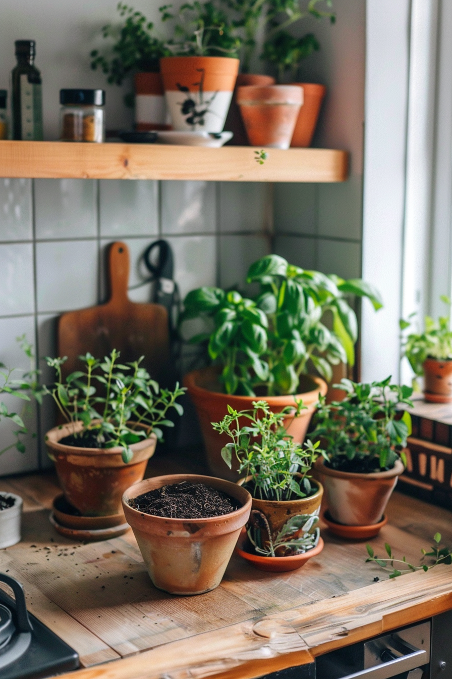 Indoor garden with organic practices and rich potting mix.