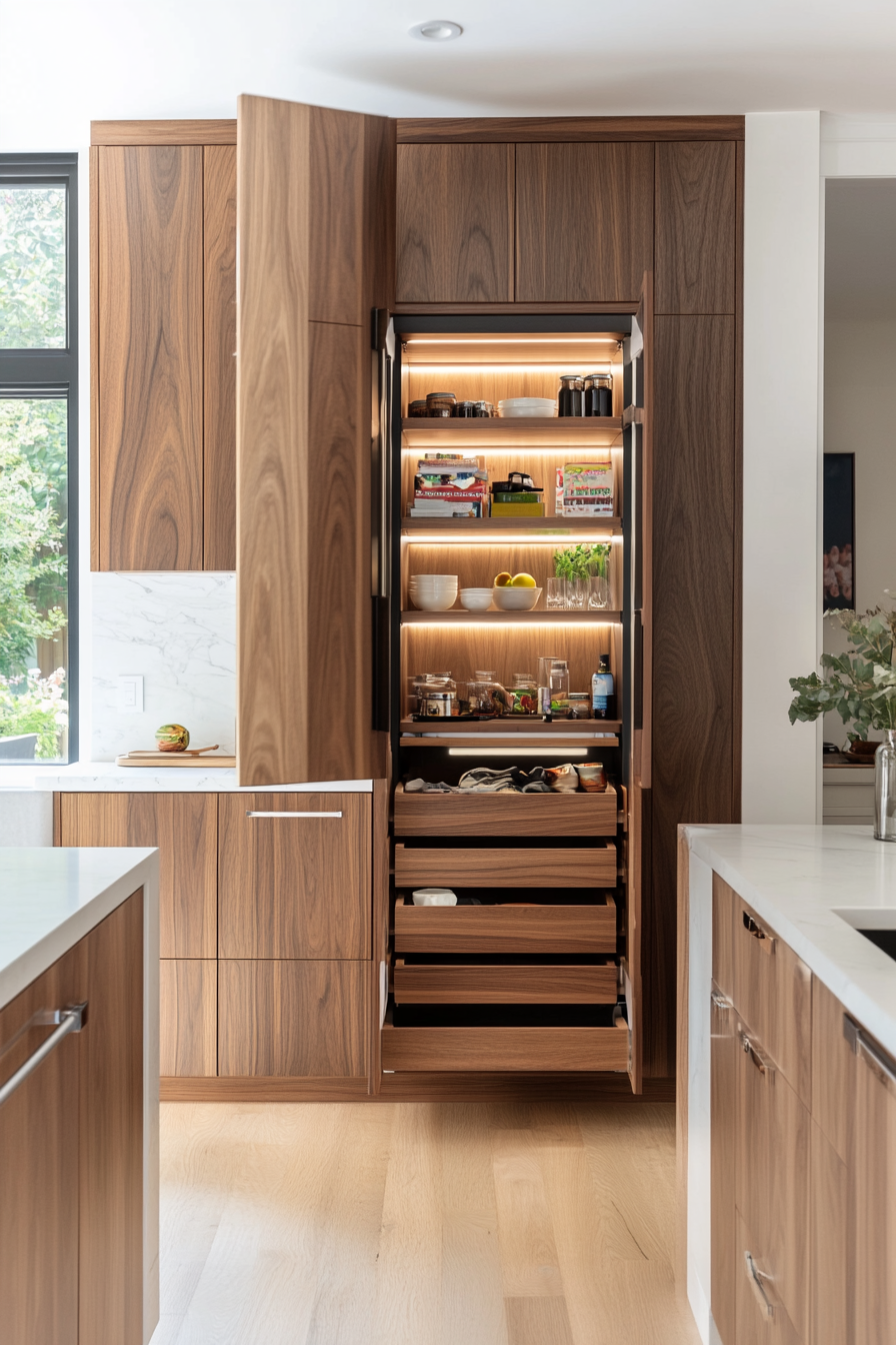 Kitchen with custom cabinetry and hidden storage solutions