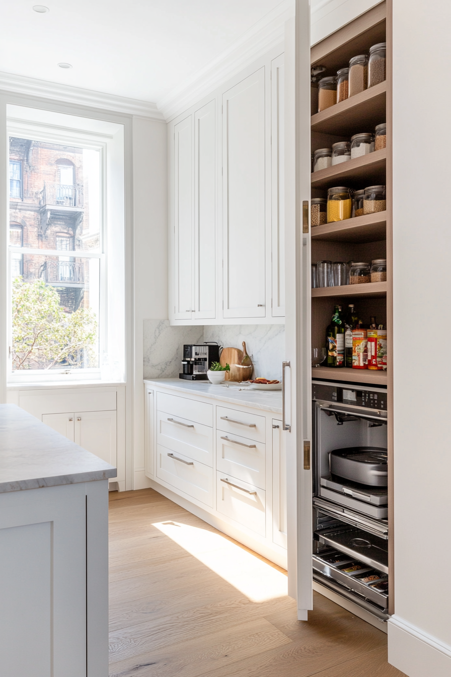 Kitchen with custom cabinetry and hidden storage solutions