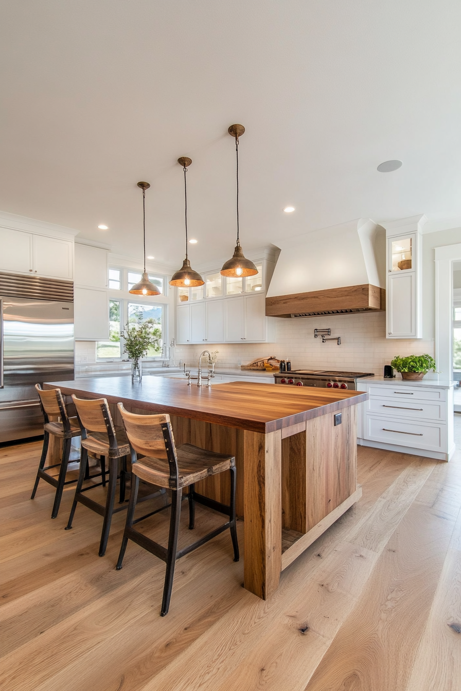 Kitchen with a large central island and bar seating