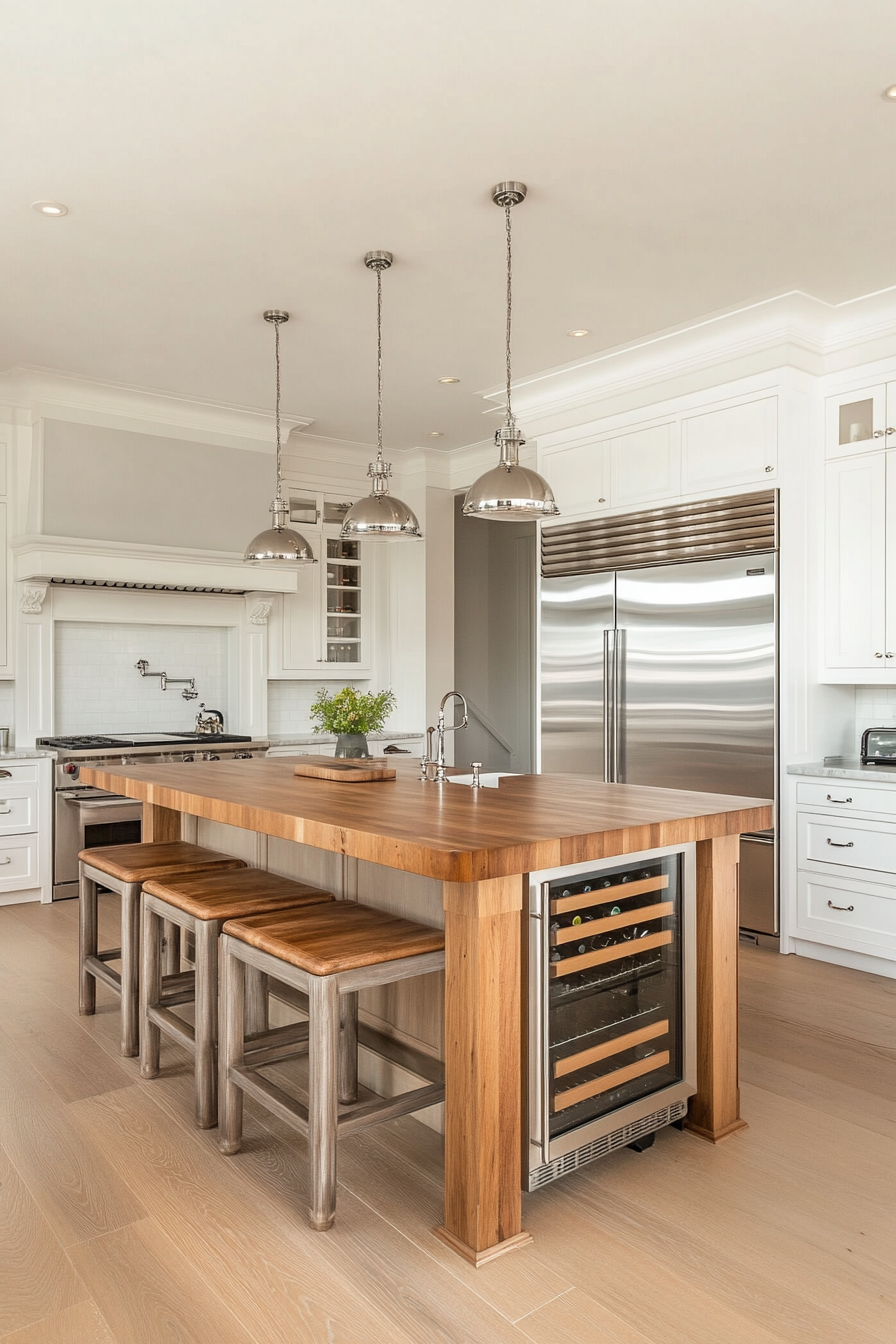 Kitchen with a large central island and bar seating