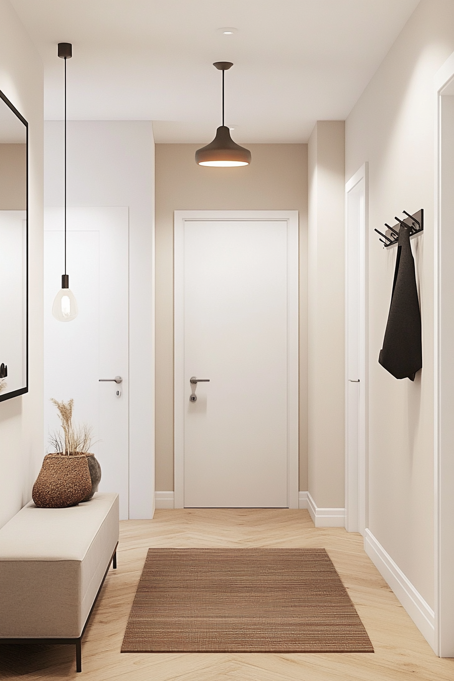Functional elements and minimalistic artwork in hallway