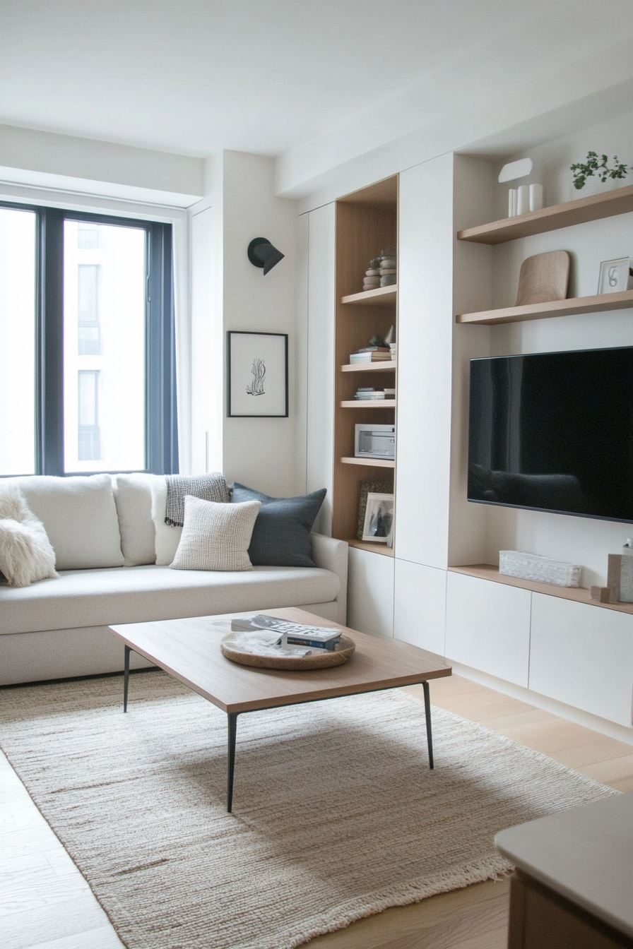 Sleek studio apartment with multifunctional furniture