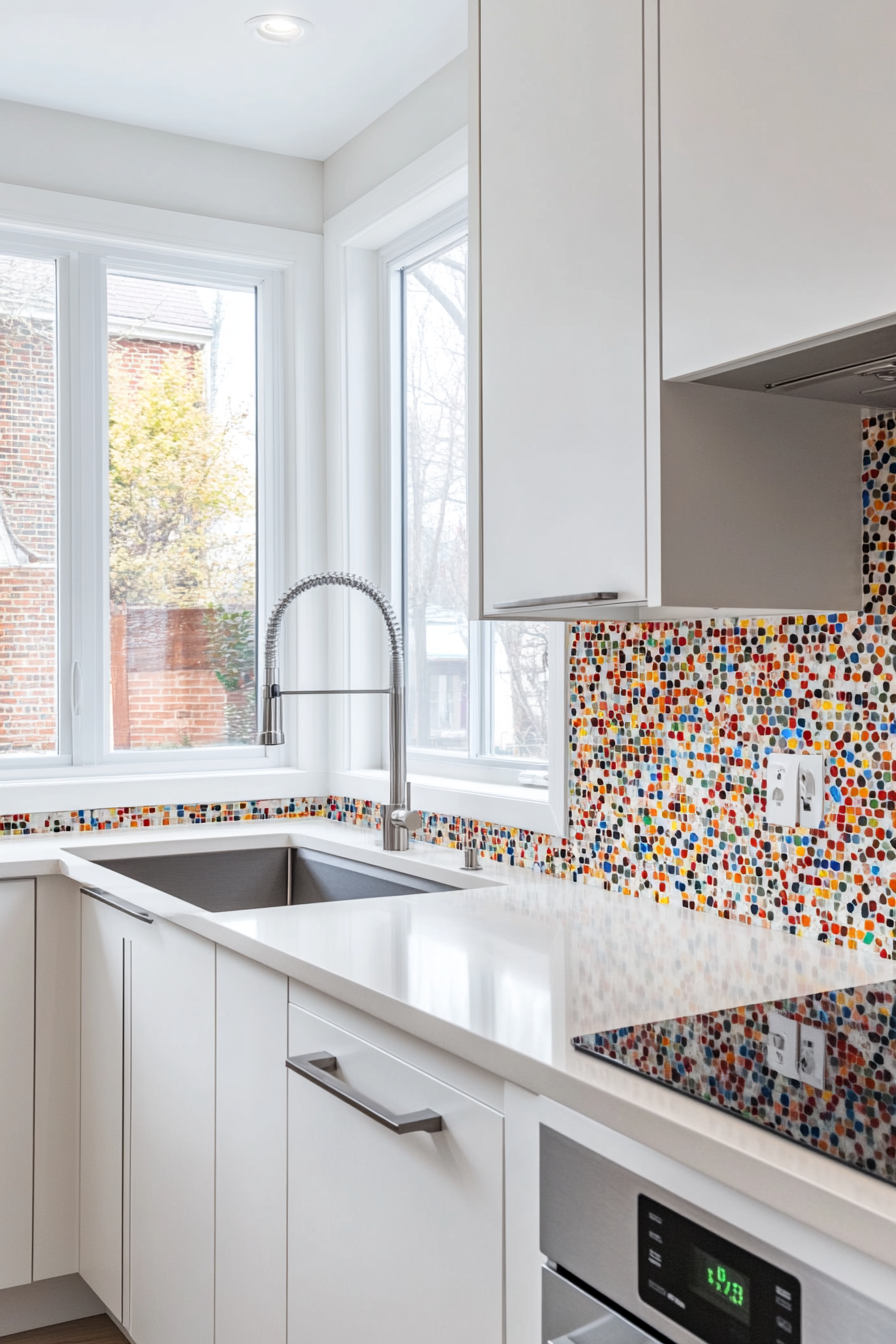 Bold mosaic tiles in vibrant colors