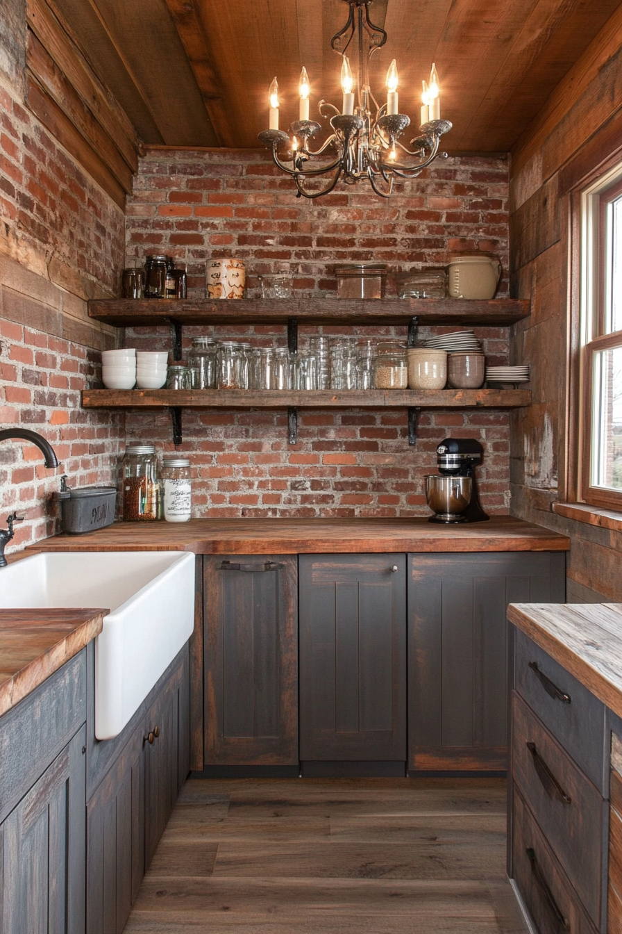 Reclaimed wood cabinets and butcher block countertops