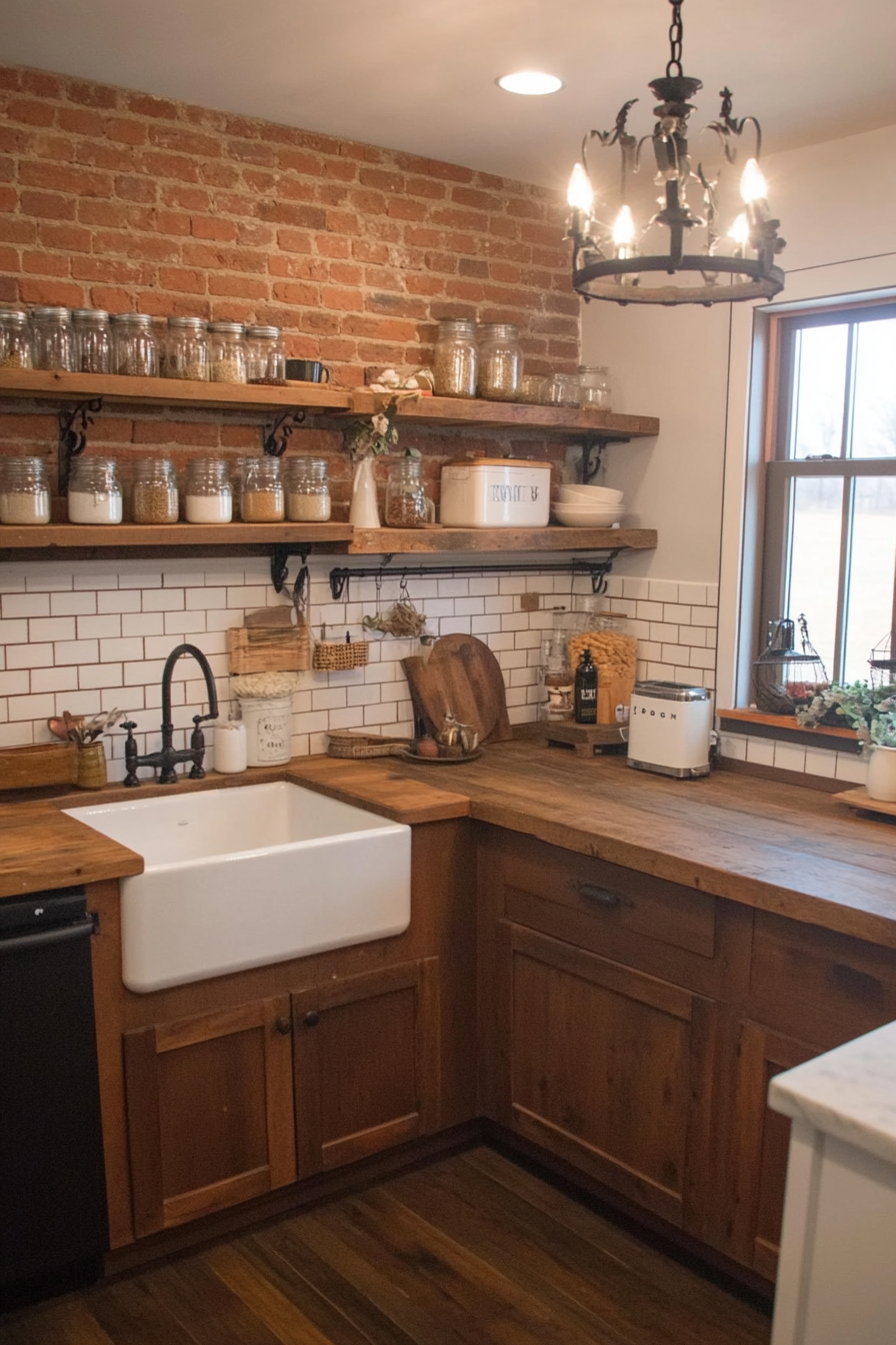 Reclaimed wood cabinets and butcher block countertops
