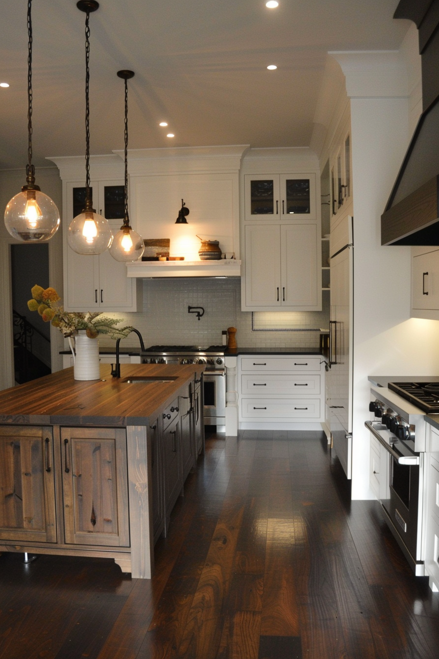 Various lighting sources in the kitchen