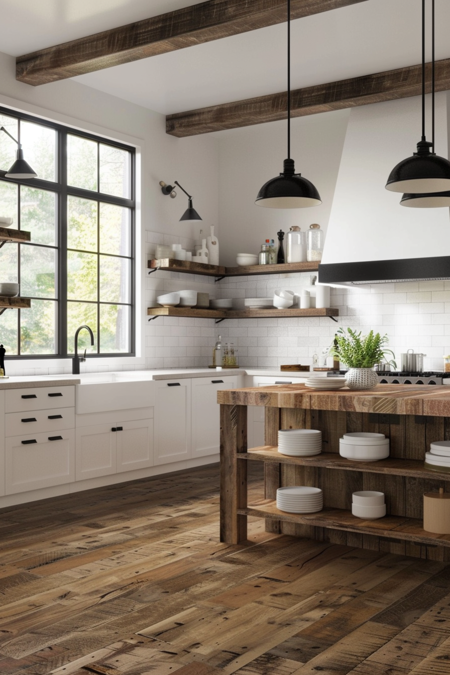 White shaker-style cabinets with black hardware