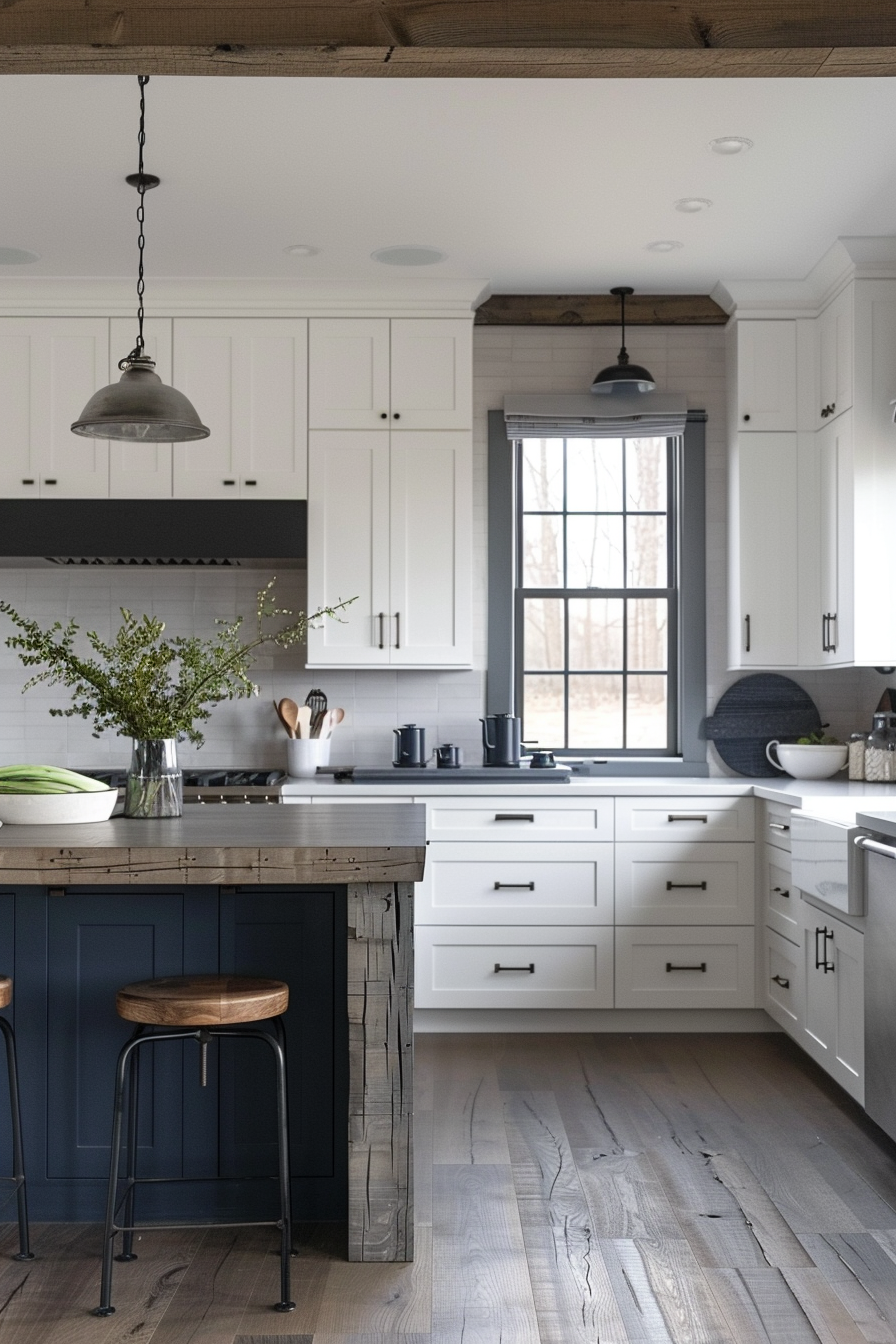 Color palette of navy, white, and gray