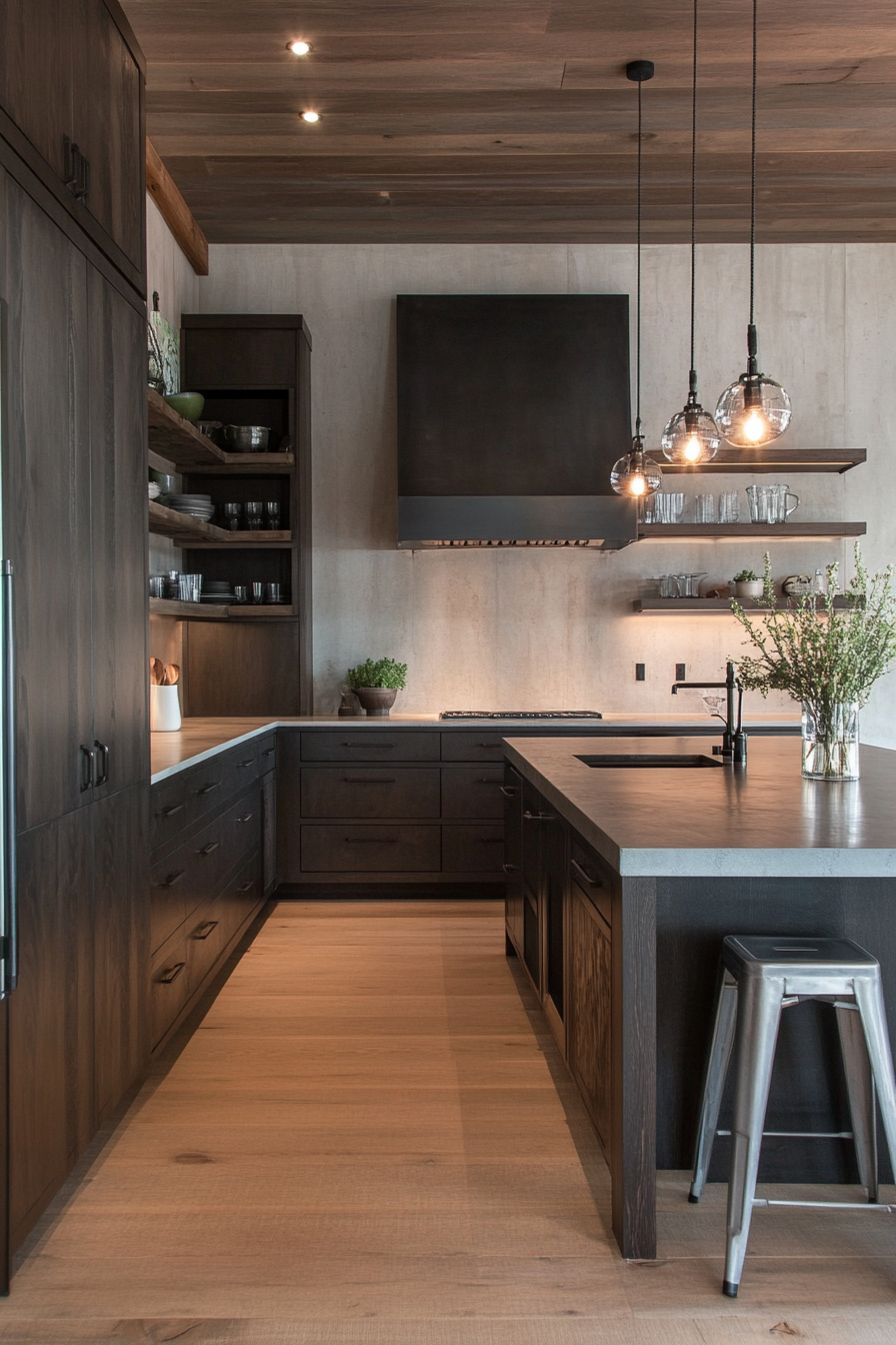 Small kitchen with tall cabinets and multi-functional furniture