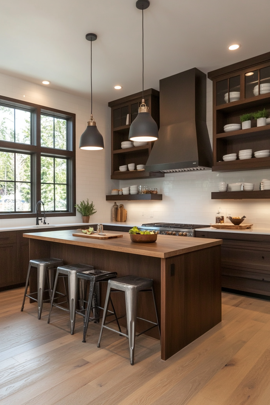 Small kitchen with tall cabinets and multi-functional furniture