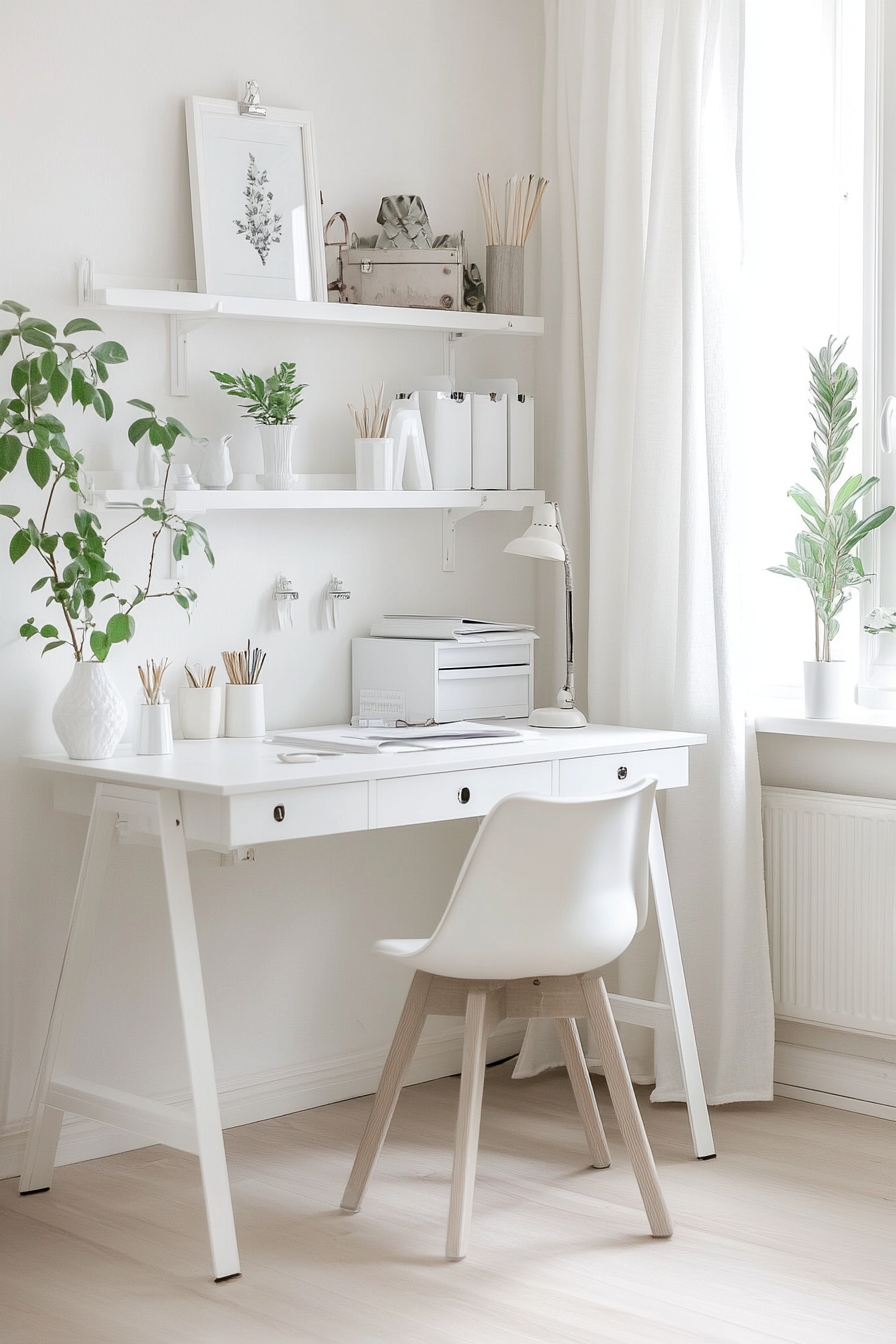 White-themed small office with clean design