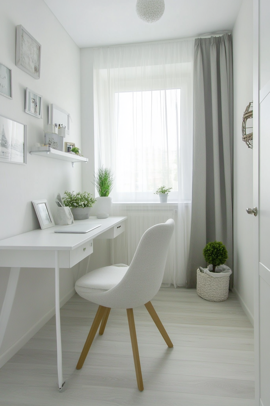 White-themed small office with clean design