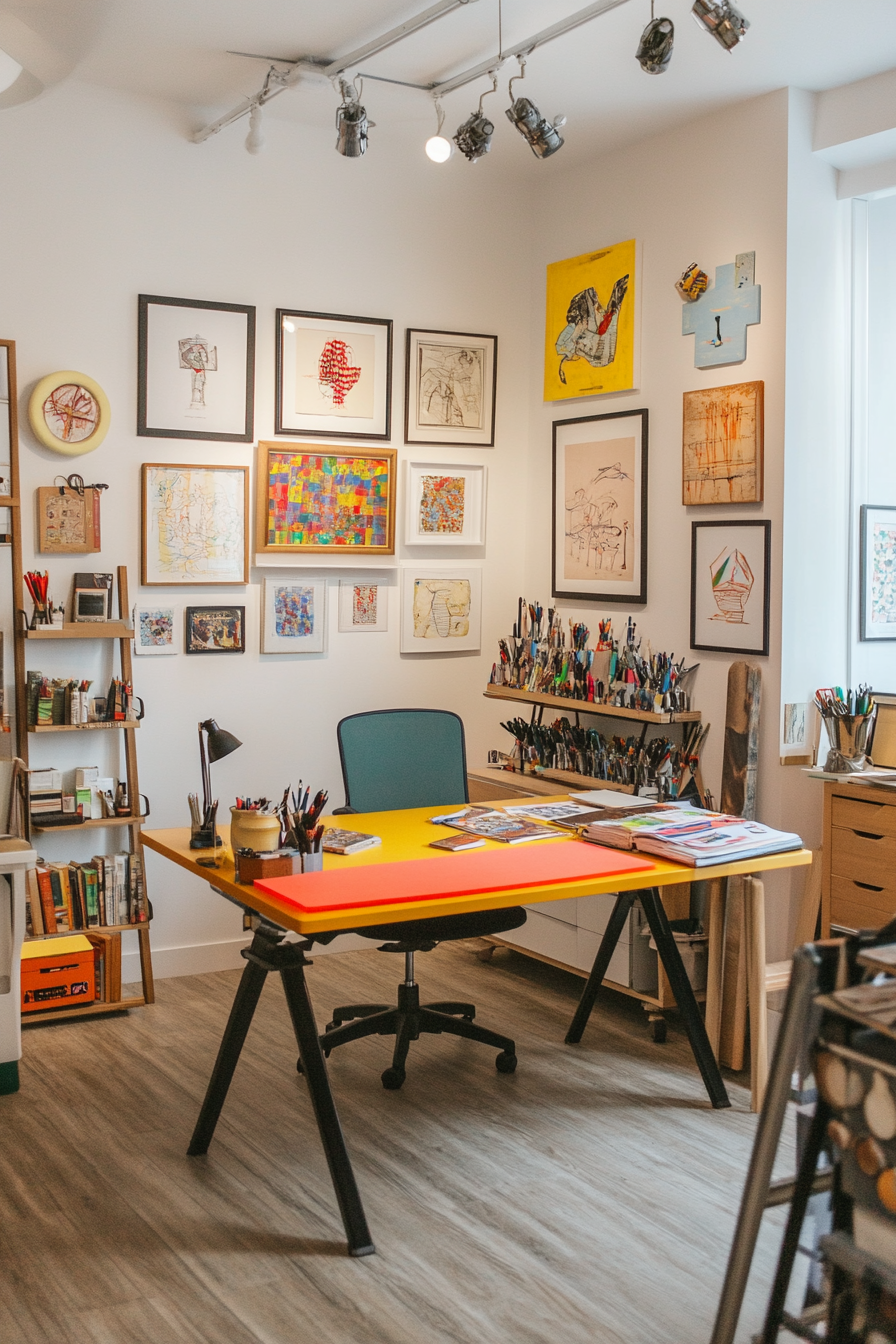 Artistic small office with bold colors