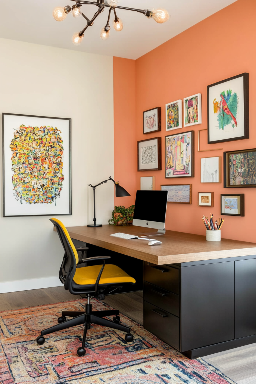 Artistic small office with bold colors