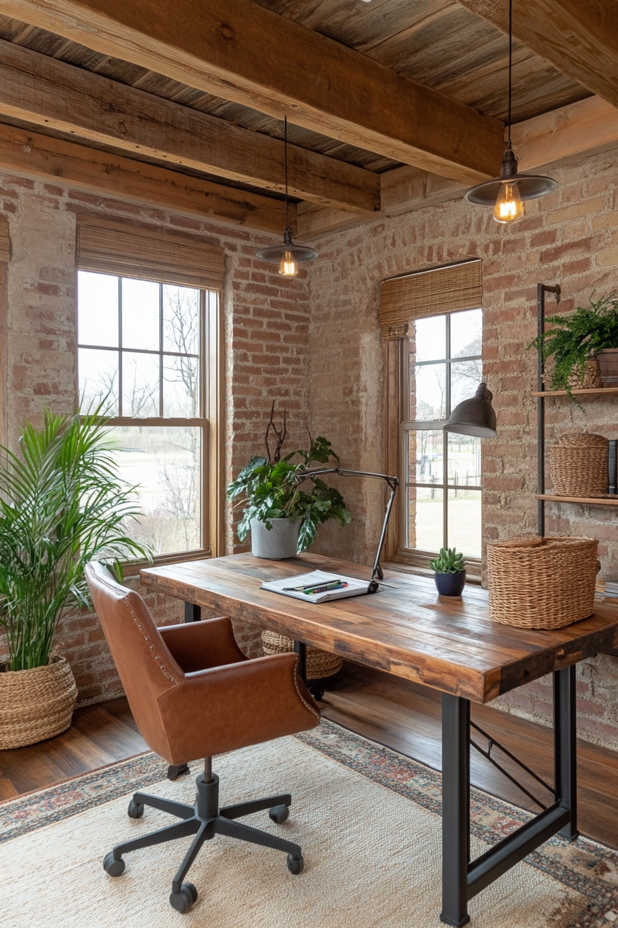 Rustic small office with natural materials