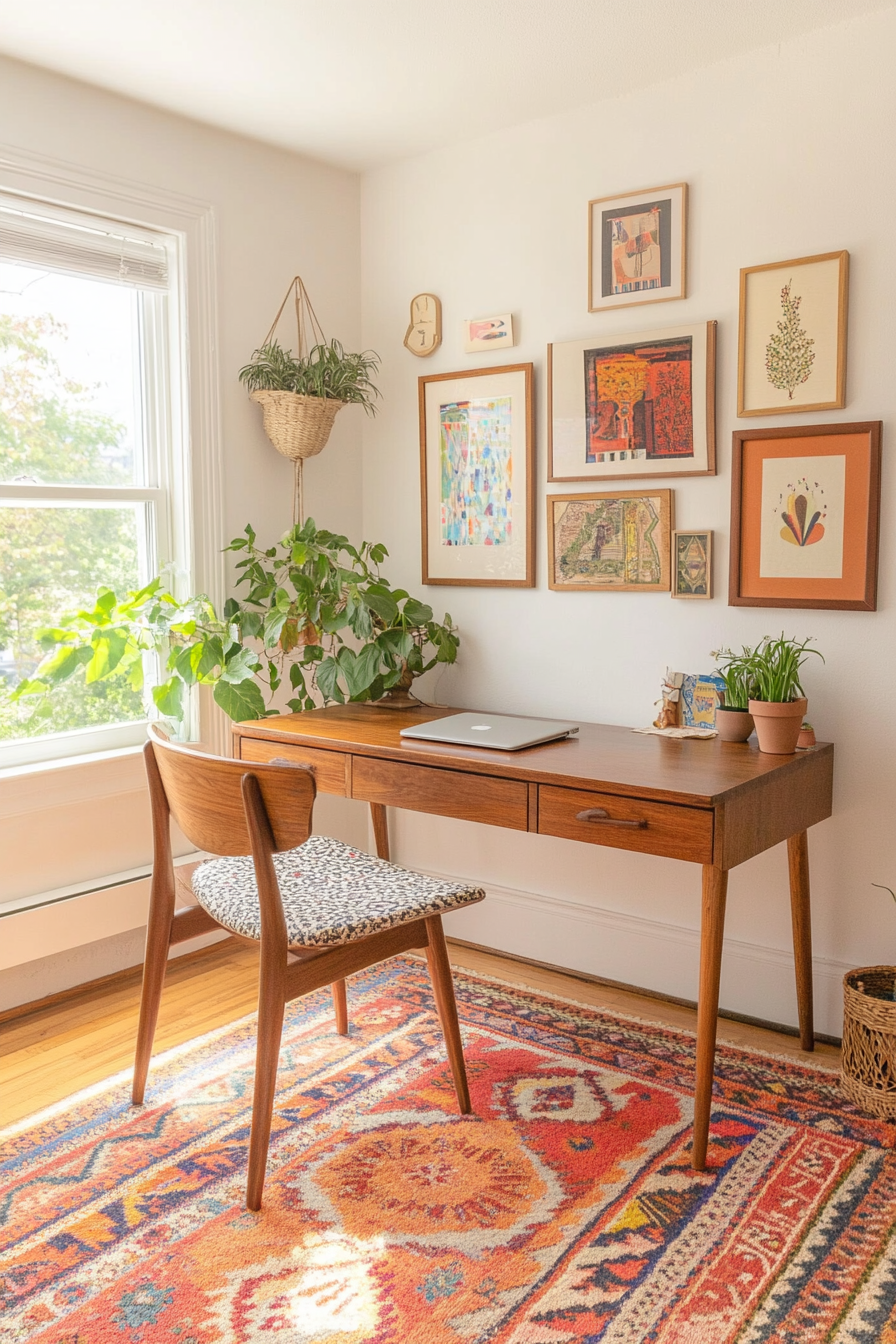 Bohemian small office with vibrant decor