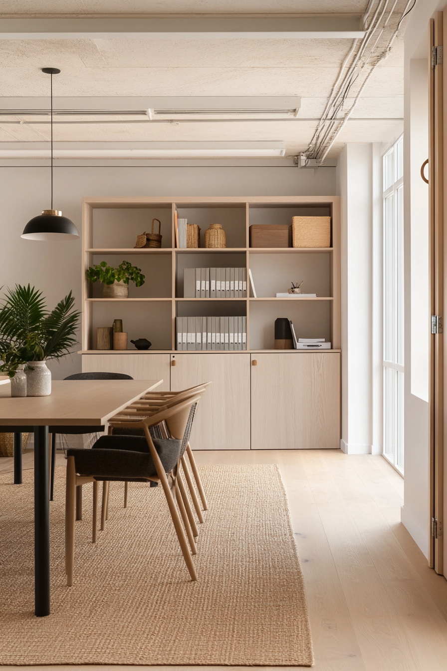 A Scandinavian office with clean lines and natural materials