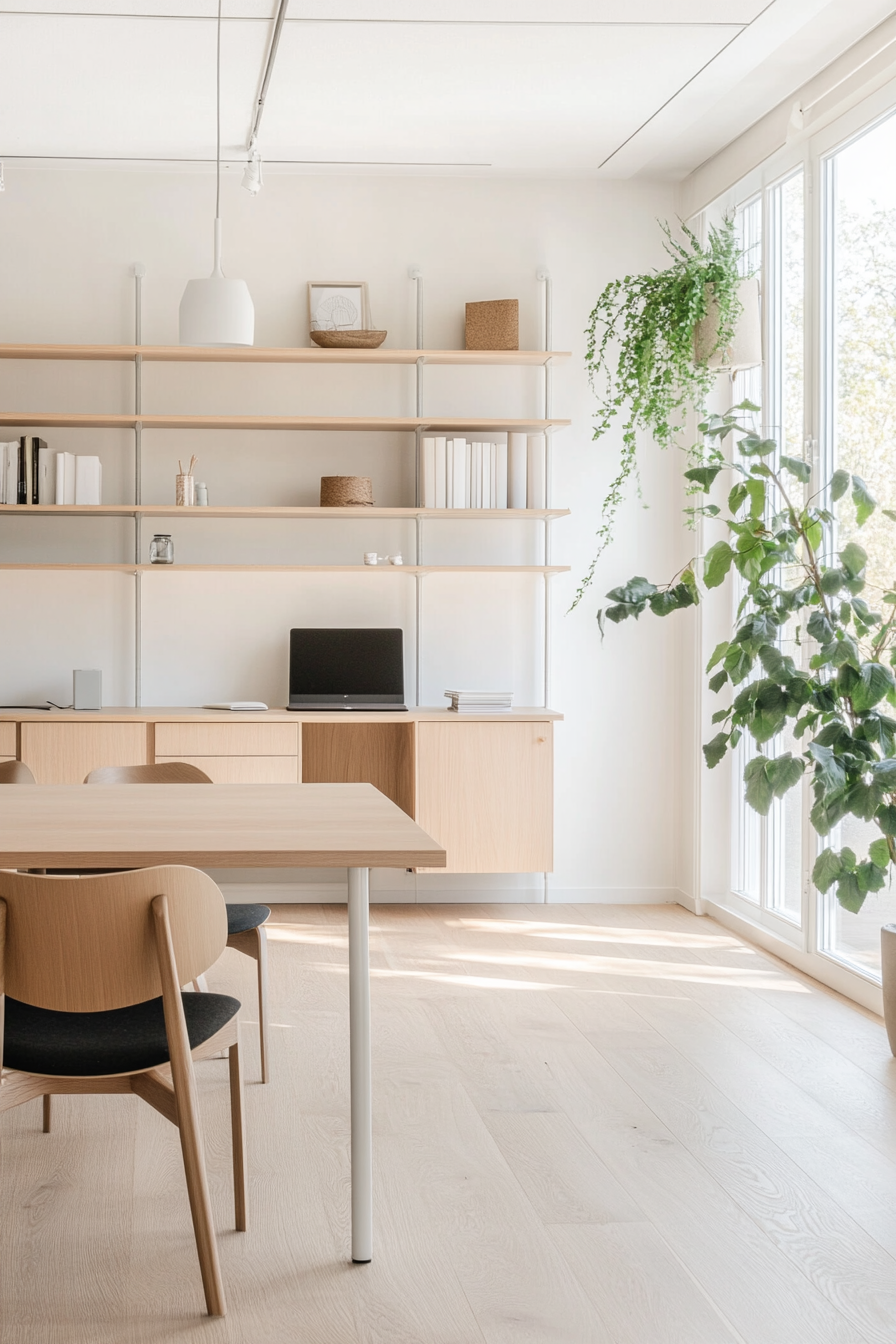 A Scandinavian office with clean lines and natural materials