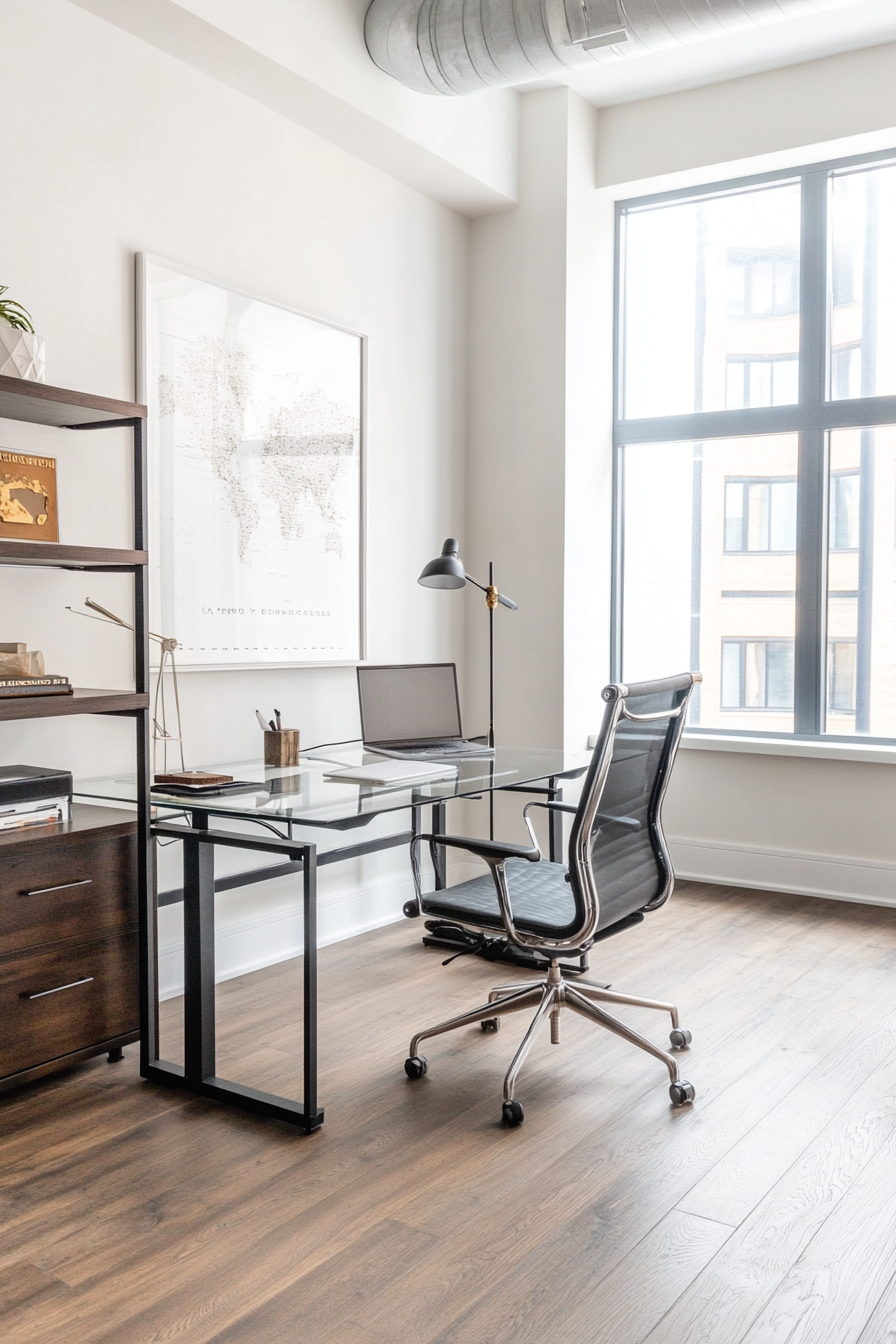 A modern office with sleek, contemporary furniture
