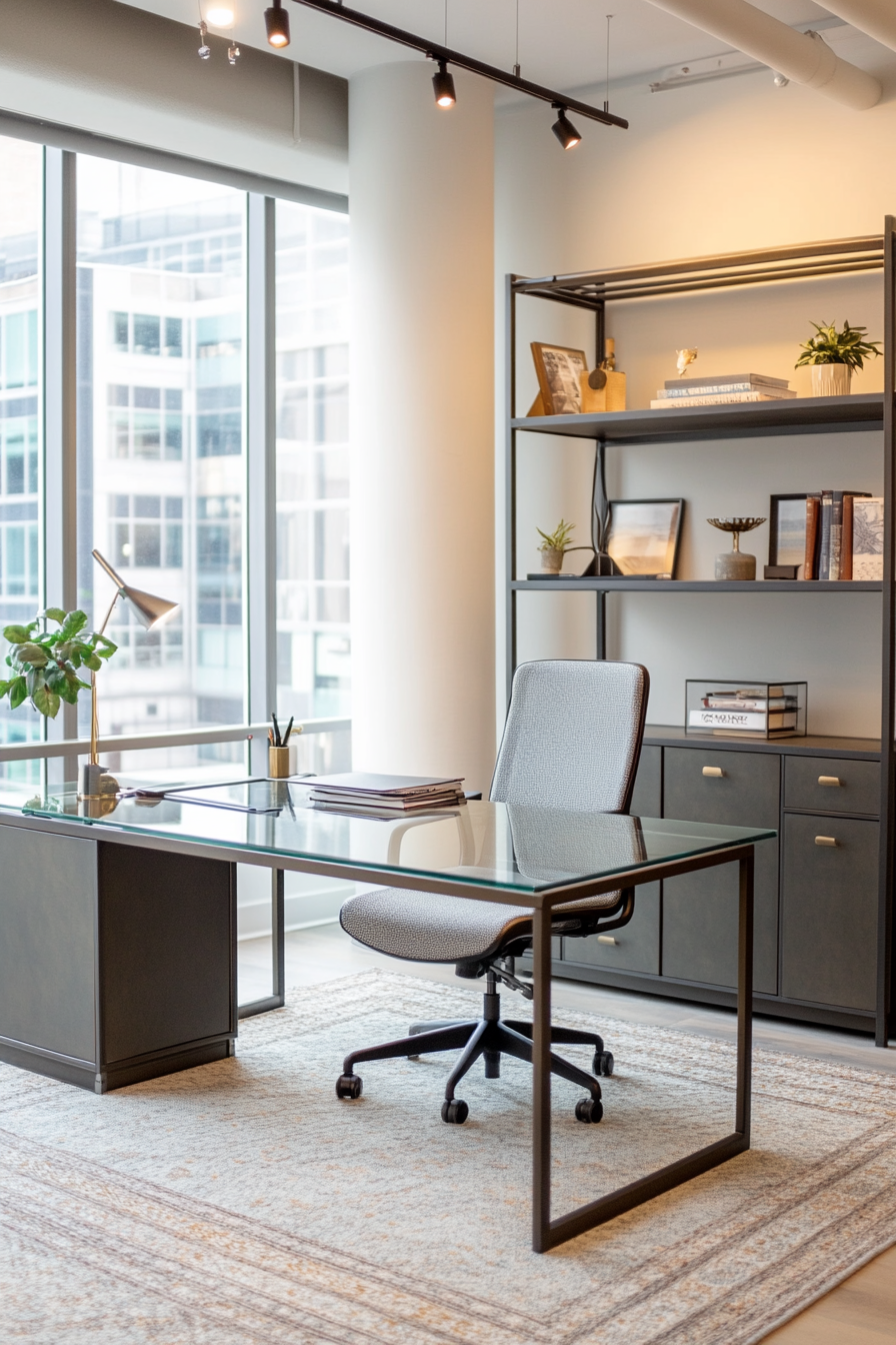 A modern office with sleek, contemporary furniture