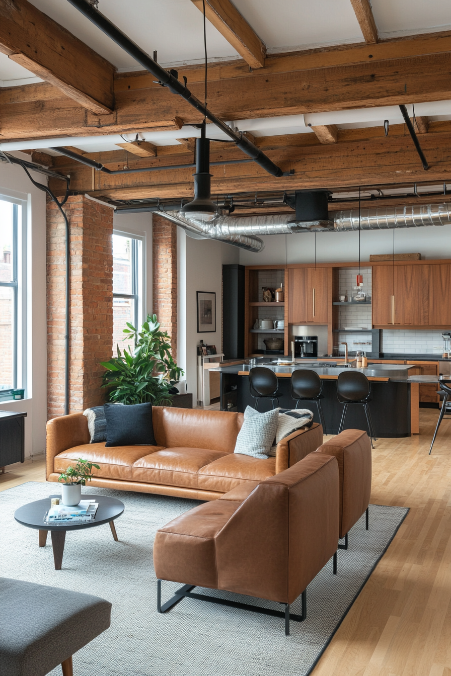 Interior of adaptive reuse home with preserved architectural features