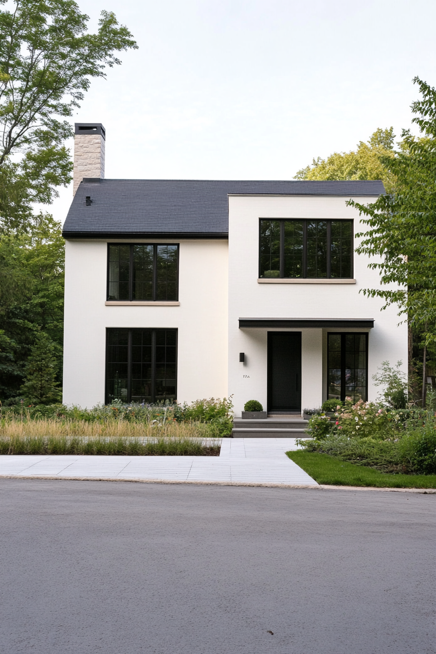 Minimalist home with clean facade and large windows