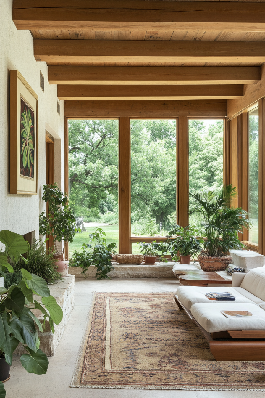 Interior with natural materials and indoor plants