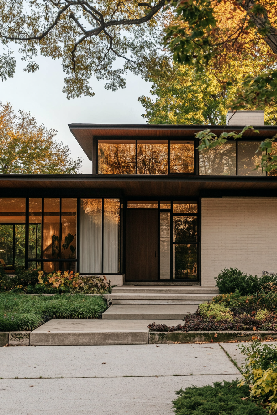 Mid-century modern home with clean lines and large windows