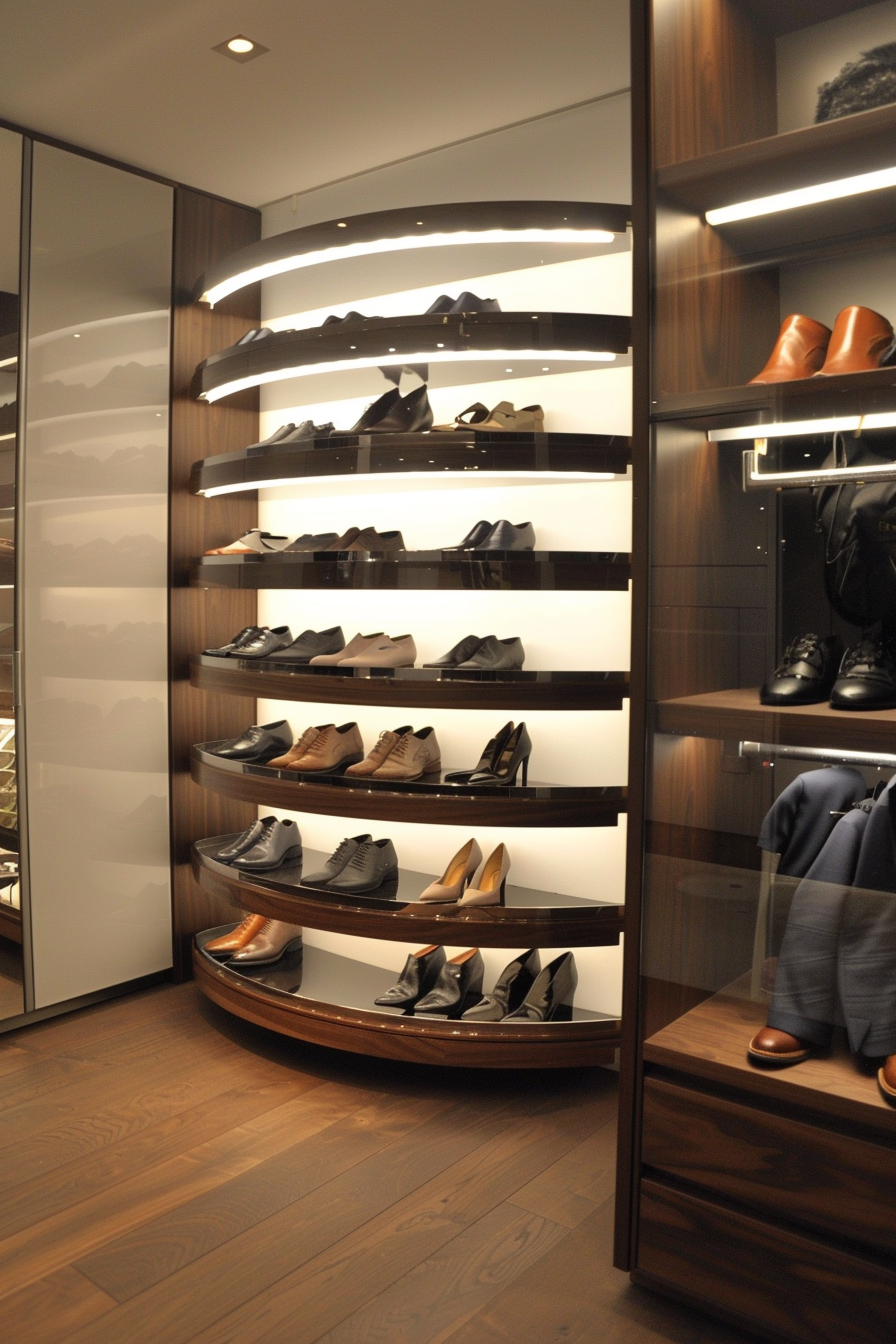 Rotating shoe carousel with adjustable tiers