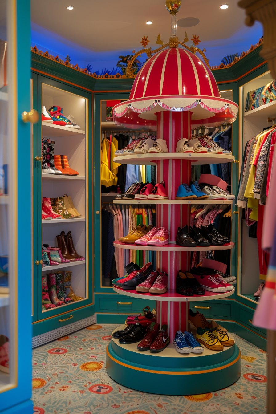 Rotating shoe carousel with adjustable tiers