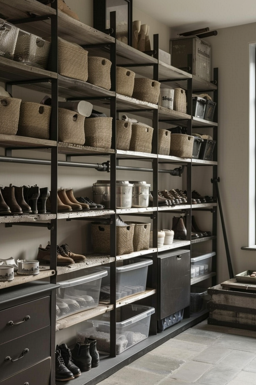 Overhead shoe storage with sturdy racks
