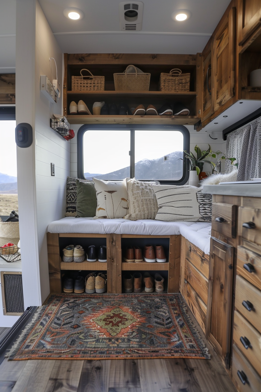 RV shoe storage with hanging organizers