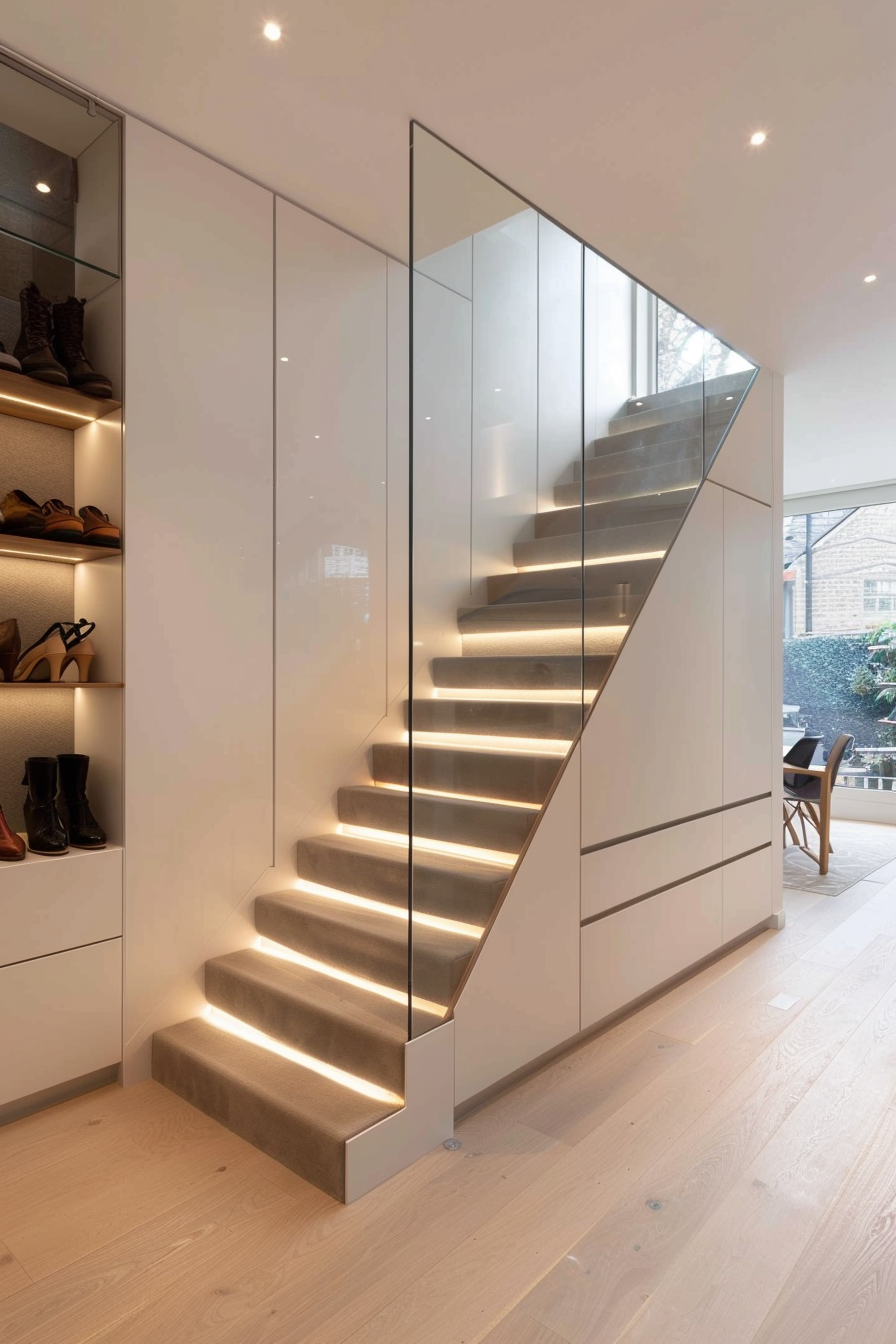 Custom-built under-stairs shoe storage