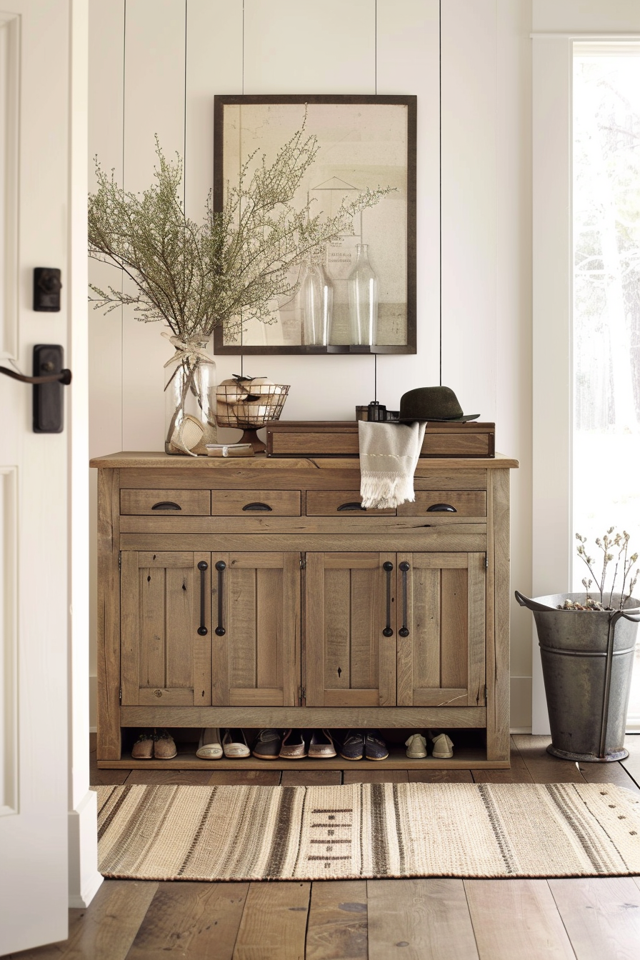 Slim hallway shoe cabinet with tilt-out drawers