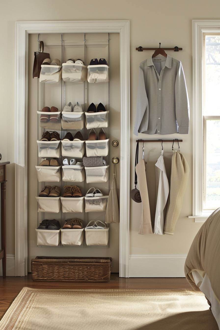 Over-the-door shoe organizer with clear pockets