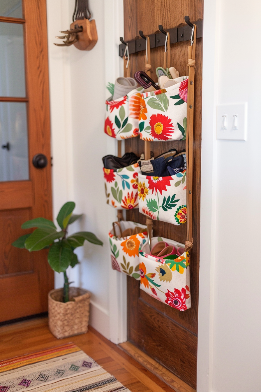 Over-the-door shoe organizer with clear pockets