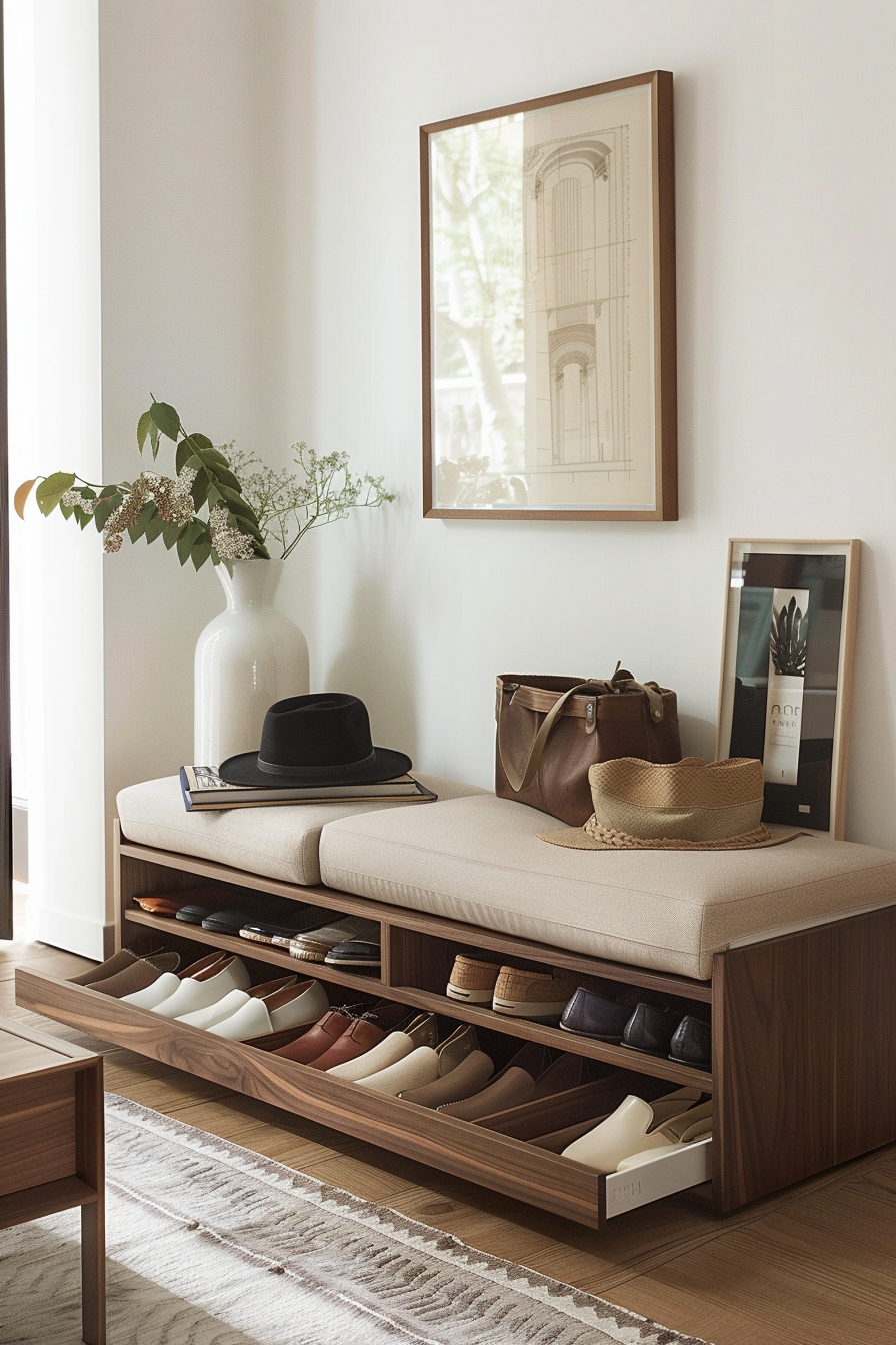 Plush shoe storage ottoman with lift-top lid