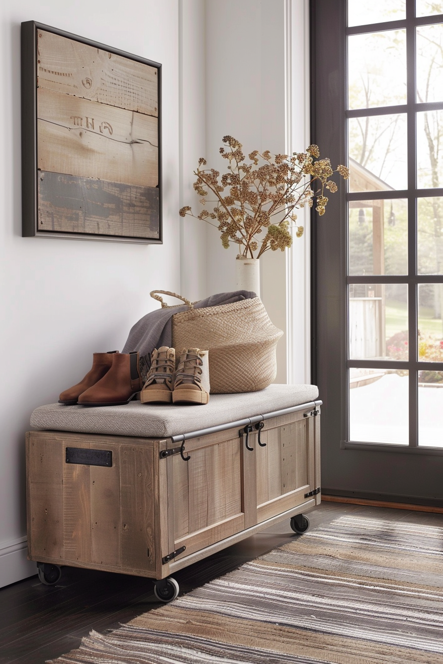 Plush shoe storage ottoman with lift-top lid