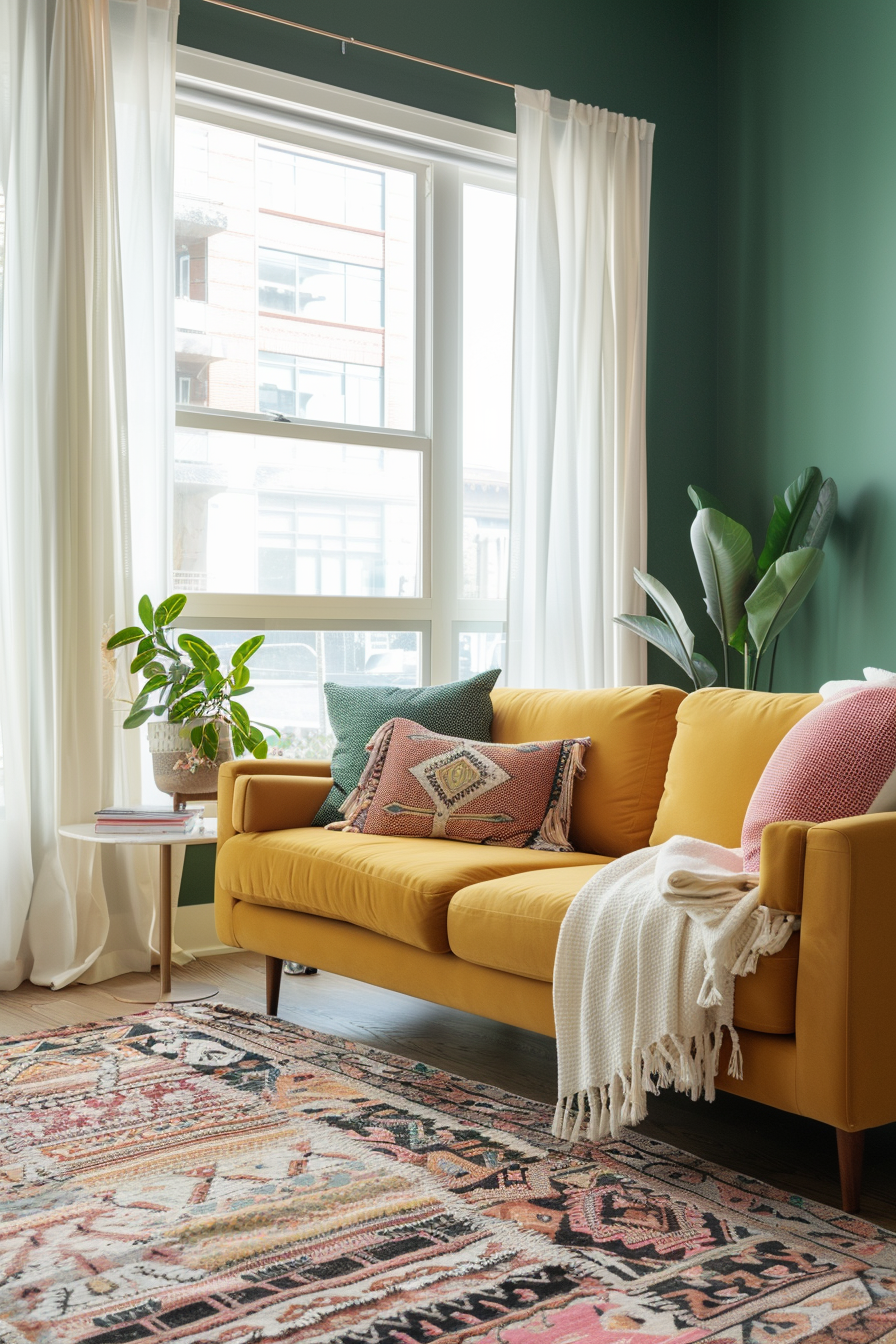 Living room with bold color palette